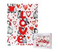 Cute Penguins Valentine Day,500 Pieces Wooden Jigsaw Family Game Jigsaw Puzzles for Adults Teens