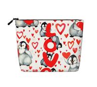 Cute Penguins Valentine Day, Cosmetic Bag Imitation Linen Makeup Bag Portable Travel Toiletry Bag