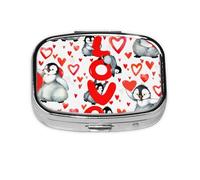 Cute Penguins Valentine Day,Meta Pill Box 2 Compartment Medicine Case,Portable Organizer,Rectangle Meta Portable Organizer Pill Box 1775 Compartment Medicine Case