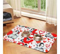 Cute Penguins Valentine Day,Waterproof Pet Feeding Mat,PU Leather Placemats for Cat Dog Water Bowl,Food Mats,40x60cm