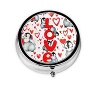 Cute Penguins Valentine DayMeta Pill Box 3 Compartment Medicine Case,Portable Organizer