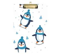 Cute Penguins White Clipboard Writing Board A4 Standard Size Clip Board with Low Profile Metal Clip for Classrooms, Restaurants, School