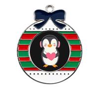Cute Penguins With Heart Funny Christmas Pendant Charms Metal Hanging Xmas Tree Ornament Necklace Jewelry Circular