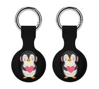 Cute Penguins With Heart Funny GPS Cases Holder with Key Chain Ring Protective Cover Compatible with Airtag 2PCS