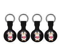 Cute Penguins With Heart Funny GPS Cases Holder with Key Chain Ring Protective Cover Compatible with Airtag 4PCS