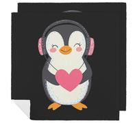 Cute Penguins With Heart Printed Cloth Napkins Washable Reusable Table Decorative Napkin for Parties Weddings 2 PCS