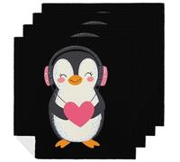 Cute Penguins With Heart Printed Cloth Napkins Washable Reusable Table Decorative Napkin for Parties Weddings 4 PCS