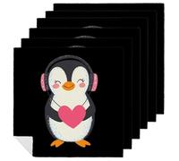 Cute Penguins With Heart Printed Cloth Napkins Washable Reusable Table Decorative Napkin for Parties Weddings 6 PCS