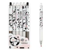 Cute Pens Kawaii 0.5mm Black Ink Gel Pens Fine Point Smooth Writing Ballpoint for Office School Supplies Nice Fun Gifts for Kids Girls Women Pens for Journaling, Pack of 6pcs (Little Milky Cow)