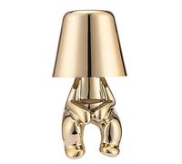 Cute People Led Desk Lamp, Bedside Touch Control Table Lamp, Gold Decor Thinker Statue LED Table Lamp with USB Port, 3 Way Dimmable Modern Night Light Nightstand Lamp for Home Office( Mr-WHEN)