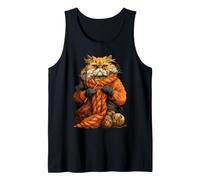 Cute Persian Cat Knitting Cozy Autumn Animal Art Graphic Tank Top