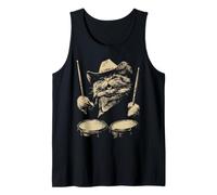 Cute Persian Cat Playing Drums Funny Cowboy Drummer Western Tank Top