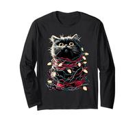 Cute Persian Cat with Christmas Lights Cozy Kitten Winter Long Sleeve T-Shirt