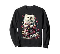 Cute Persian Cat with Christmas Lights Cozy Kitten Winter Sweatshirt