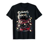 Cute Persian Cat with Christmas Lights Cozy Kitten Winter T-Shirt