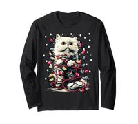 Cute Persian Cat with Christmas Lights Snowy Kitten Winter Long Sleeve T-Shirt