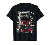 Cute Persian Cat with Christmas Lights Snowy Kitten Winter T-Shirt
