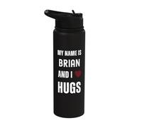 Cute Personalized Name is Brian and I Love Hugs Stainless Steel Insulated Water Bottle