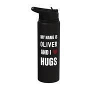 Cute Personalized Name is Oliver and I Love Hugs Stainless Steel Insulated Water Bottle