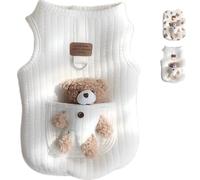Cute Pet Apparel Plush Bear Pattern Cartoon Dog Clothes All Season Sleeveless Puppy Kitten Pullover Soft Skin-Friendly (White1, M (4.4-7.7lbs))