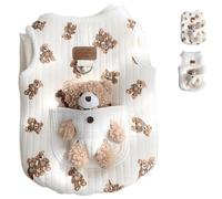 Cute Pet Apparel Plush Bear Pattern Cartoon Dog Clothes All Season Sleeveless Puppy Kitten Pullover Soft Skin-Friendly (White2, M (4.4-7.7lbs))