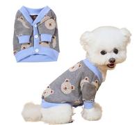 Cute Pet Apparel Sweater Plush Bear Pattern Cartoon Dog Clothes Shirt Fall Winter Puppy Kitten Pullover Tank Top Soft Skin-Friendly (Gray & Blue, X-Large)