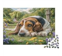 Cute Pet Dog 100% Recycled Cardboard Basset Hound in Blooms 1000 Piece Jigsaw Puzzles Adults And Children Fun Present 70x50cm/1000pcs
