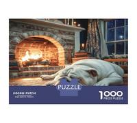 Cute Pet Dog 100% Recycled Cardboard Bulldog by Fireplace 1000 Piece Puzzle for Adults The Impossible Challenge Fun Present 52x38cm/1000pcs