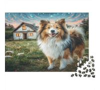 Cute Pet Dog 100% Recycled Cardboard Collie by House 1000Pc Jigsaw Puzzle Adults Fun Activity for Rainy Days 52x38cm/1000pcs