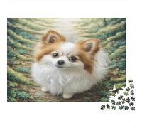 Cute Pet Dog 1000-piece Cardboard Jigsaw Puzzle Eco-Friendly Pomeranian on Forest Path Unique Christmas Birthday Gift Adults Family Premium Quality Home Decoration Activity 70x50cm/1000pcs