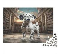 Cute Pet Dog 1000-piece Cardboard Jigsaw Puzzle Seniors Adults Dalmatian in Library Mental Stimulation Stress Relief Eco-Friendly Premium Quality Home Decoration Leisure 70x50cm/1000pcs