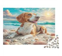Cute Pet Dog 1000 Piece Educational Game: Beagle on Coastal Rocks for Adults Teens Premium 100% Recycled Board 70x50cm/1000pcs