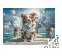 Cute Pet Dog 1000 Piece Educational Game: Border Collie on Dock for Adults Teens Premium 100% Recycled Board 38x26cm/1000pcs