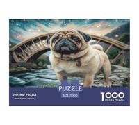 Cute Pet Dog 1000 Piece for Adults & Kids: Pug by Arched Bridge over Stream Fun Present & Activity for Home & Wall Decor 70x50cm/1000pcs