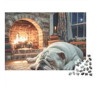 Cute Pet Dog 1000-Piece Jigsaw Puzzle Fireplace Lounge Rest Bulldog - Classic Educational & Challenging Game for Adults And Kids52x38cm/1000pcs
