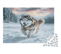 Cute Pet Dog 1000 Piece Jigsaw Puzzle for Families Husky Runs in Snow Fun Challenging Game | Home Decoration 52x38cm/1000pcs