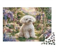 Cute Pet Dog 1000 Piece Jigsaw Puzzle Premium Paper Poodle in Flower Archway Challenging Brain Teaser Puzzle Enthusiasts Adults Cognitive Development Indoor Solo Activity 38x26cm/1000pcs