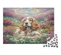 Cute Pet Dog 1000 Piece Jigsaw Puzzle Recycled Cardboard for Adults Stress Relief Eco-Friendly Premium Quality Cocker Spaniel in Blooms Brain Teaser Mental Stimulation Solo Leisure Indoor Game 70x50cm