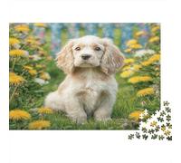 Cute Pet Dog 1000 Piece Premium Paper Jigsaw Puzzle Family Cocker Spaniel in Daisies Adults Kids Educational Creative Problem Solving Group Play Indoor Leisure Game 70x50cm/1000pcs