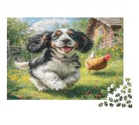 Cute Pet Dog 1000 Piece Premium Paper Jigsaw Puzzle for Adults Cocker & Chicken Stress Relief Brain Teaser Sustainable Eco-Friendly Cognitive Development Indoor Game 70x50cm/1000pcs