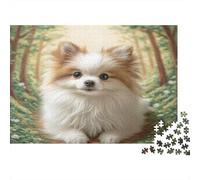 Cute Pet Dog 1000-piece Premium Paper Jigsaw Puzzle Pomeranian in Forest Challenging Puzzle Enthusiasts Adults Cognitive Development Brain Teaser Solo Play Indoor Game 70x50cm/1000pcs