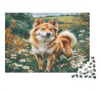 Cute Pet Dog 1000 Piece Premium Paper Jigsaw Puzzle Sustainable Spitz in Flowers Unique Christmas Birthday Gift Family Adults & Kids Eco-Friendly Home Decoration 70x50cm/1000pcs