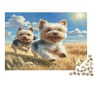 Cute Pet Dog 1000 Piece Premium Paper Jigsaw Puzzle Sustainable Two Yorkies Run Unique Christmas Birthday Gift Family Adults & Kids Eco-Friendly Home Decoration 38x26cm/1000pcs
