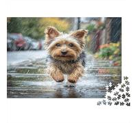 Cute Pet Dog 1000 Piece Premium Paper Jigsaw Puzzle Sustainable Yorkie in Rain Unique Christmas Birthday Gift Family Adults & Kids Eco-Friendly Home Decoration 70x50cm/1000pcs