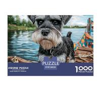 Cute Pet Dog 1000 Piece Puzzles for Adults Gifts - Schnauzer Dog on Wooden Dock Educational Game Decompression Suitable for Wall38x26cm/1000pcs