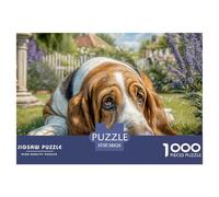 Cute Pet Dog 1000 Pieces Adult Jigsaws - Basset Hound Lying in Garden Suitable for Wall Decompression Fun And Challenging Family Game38x26cm/1000pcs