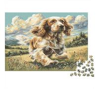 Cute Pet Dog 1000 Pieces Cardboard Puzzle Recycled for Adults Cocker Spaniel Runs Stress Relief Brain Teaser Eco-Friendly Premium Quality Cognitive Development Indoor Activity 52x38cm/1000pcs