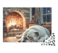 Cute Pet Dog 1000 Pieces Jigsaw Puzzle Fireplace Lounge Rest Bulldog - Challenging Puzzle Game for Adults And Kids70x50cm/1000pcs