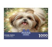 Cute Pet Dog 1000 Pieces Jigsaw Puzzle Recycled Paper Shih Tzu Panting Amid Glowing Flowers for Adults Kids Fun Present & Activity for Home Wall Decoration 38x26cm/1000pcs
