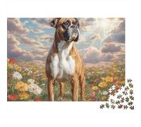 Cute Pet Dog 1000 Pieces Jigsaw Puzzles Engaging Educational Games Boxer in Colorful Flowers Jigsaw Puzzle Beautiful Decoration for Adults & Families 38x26cm/1000pcs